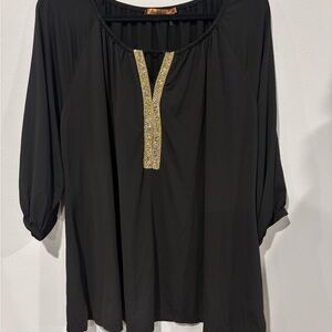 Belldini Elegant Black Top with Gold Sparkly Accents Size 2X